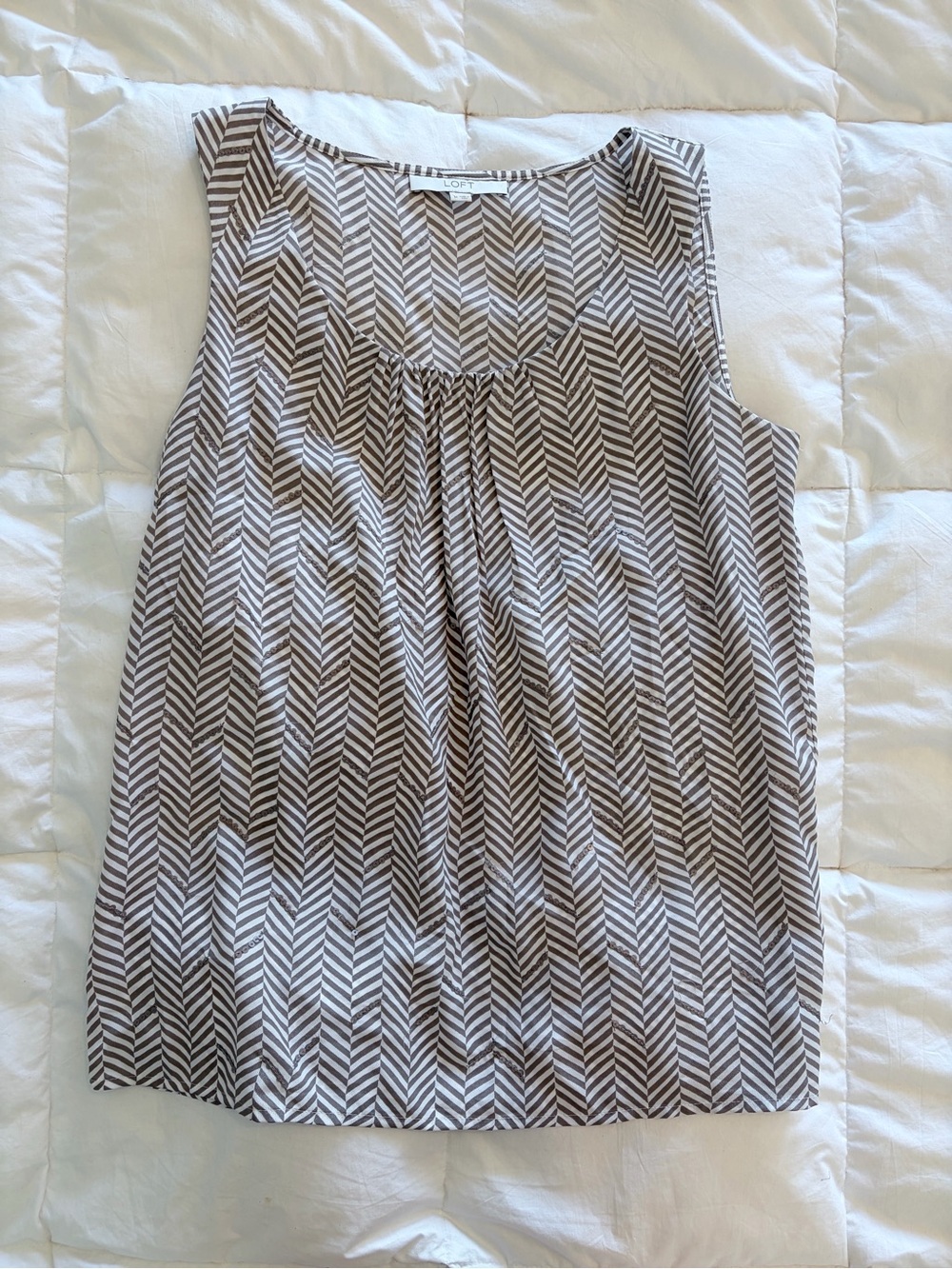 LOFT Light Brown and White Chevron Sleeveless Blouse